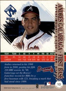 2001 Pacific Private Stock - Silver (Retail) #10 Andres Galarraga  Back