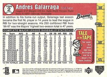 1998 Upper Deck - Tape Measure Titans #2 Andres Galarraga Back