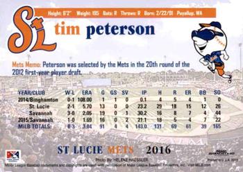 2016 Grandstand St. Lucie Mets #NNO Tim Peterson Back