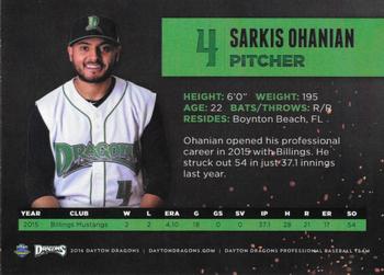 2016 Dayton Dragons #NNO Sarkis Ohanian Back