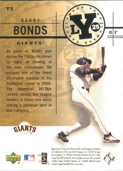 2001 SP Game Bat - Lumber Yard #Y6 Barry Bonds  Back