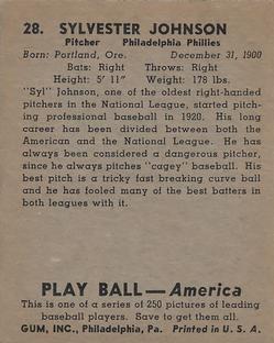 1939 Play Ball #28 Syl Johnson Back