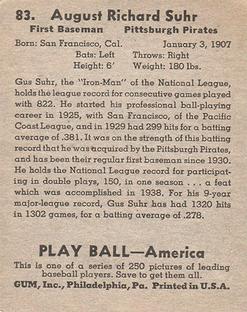 1939 Play Ball #83 Gus Suhr Back