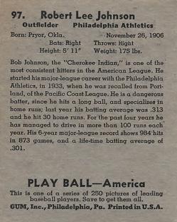 1939 Play Ball #97 Bob Johnson Back