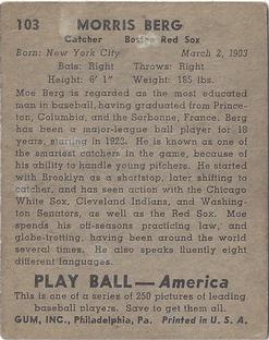 1939 Play Ball #103 Morris Berg Back