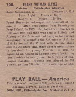 1939 Play Ball #108 Frankie Hayes Back