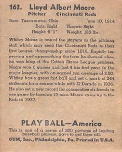 1939 Play Ball #162 Whitey Moore Back