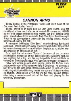1989 Fleer #637 Cannon Arms (Chris Sabo / Bobby Bonilla) Back