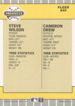 1989 Fleer #640 Steve Wilson / Cameron Drew Back
