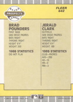 1989 Fleer #642 Brad Pounders / Jerald Clark Back