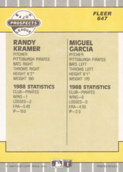 1989 Fleer #647 Randy Kramer / Miguel Garcia Back