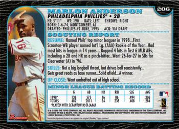 1999 Bowman #206 Marlon Anderson Back