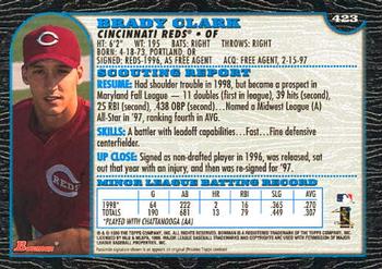 1999 Bowman #423 Brady Clark Back