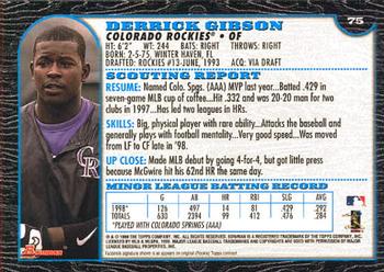 1999 Bowman #75 Derrick Gibson Back
