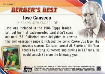 2016 Topps - Berger's Best (Series 2) #BB2-1987 Jose Canseco Back
