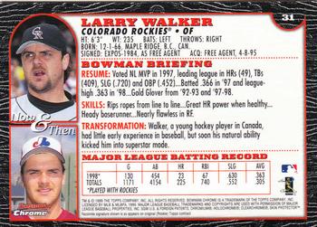 1999 Bowman Chrome #31 Larry Walker Back