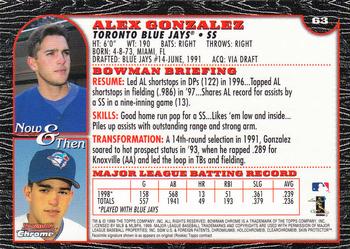 1999 Bowman Chrome #63 Alex Gonzalez Back