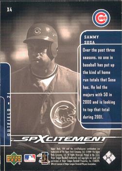 2001 SPx - SPxcitement #X4 Sammy Sosa  Back