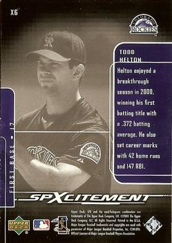 2001 SPx - SPxcitement #X6 Todd Helton  Back