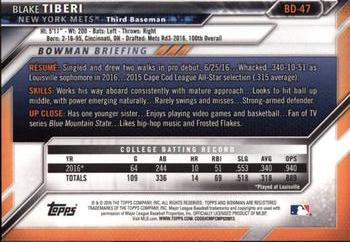 2016 Bowman Draft #BD-47 Blake Tiberi Back