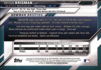 2016 Bowman Draft #BD-105 Bryson Brigman Back