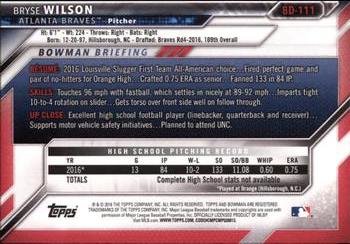 2016 Bowman Draft #BD-111 Bryse Wilson Back