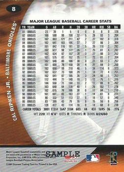 2001 Donruss Class of 2001 - Samples Silver #8 Cal Ripken Jr. Back