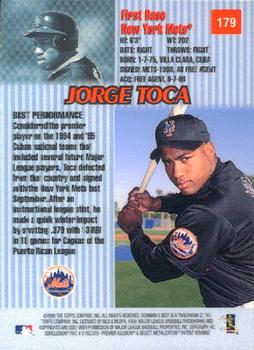 1999 Bowman's Best #179 Jorge Toca Back