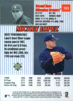1999 Bowman's Best #183 Mickey Lopez Back