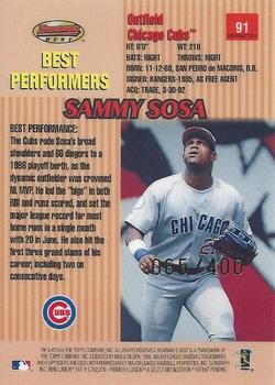 1999 Bowman's Best - Refractors #91 Sammy Sosa Back