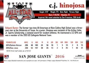 2016 Grandstand California/Carolina League All-Stars #NNO C.J. Hinojosa Back