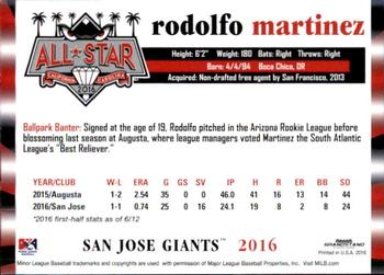 2016 Grandstand California/Carolina League All-Stars #NNO Rodolfo Martinez Back