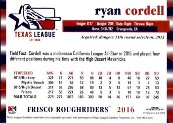 2016 Grandstand Texas League Top Prospects #NNO Ryan Cordell Back