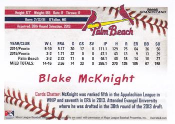 2016 Grandstand Palm Beach Cardinals #NNO Blake McKnight Back