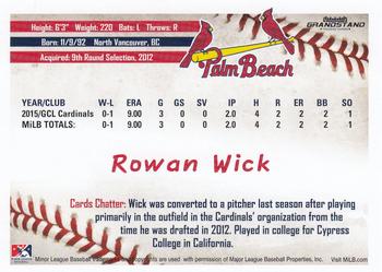 2016 Grandstand Palm Beach Cardinals #NNO Rowan Wick Back