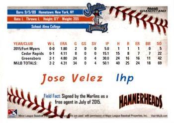 2016 Grandstand Jupiter Hammerheads #NNO Jose Velez Back