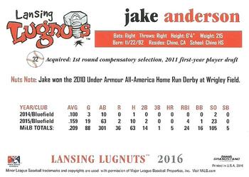 2016 Grandstand Lansing Lugnuts #NNO Jake Anderson Back