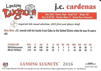 2016 Grandstand Lansing Lugnuts #NNO J.C. Cardenas Back