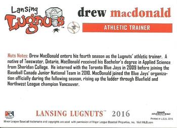 2016 Grandstand Lansing Lugnuts #NNO Drew MacDonald Back