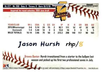 2016 Grandstand Mississippi Braves #NNO Jason Hursh Back