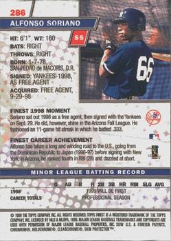 1999 Finest #286 Alfonso Soriano Back
