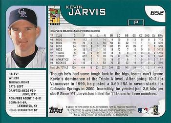 2001 Topps - Home Team Advantage #652 Kevin Jarvis Back