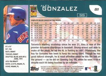 2001 Topps - Limited #81 Alex Gonzalez  Back