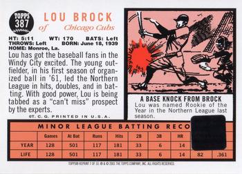 2001 Topps - Originals Relics #7 Lou Brock Back