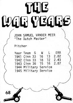 1977 TCMA The War Years #68 John Vander Meer Back