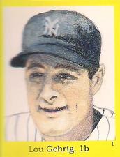 1989 The Official Hall of Fame Fun & Fact Book Stickers #1 Lou Gehrig Front