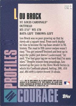 2001 Topps American Pie - Profiles in Courage #PIC2 Lou Brock  Back