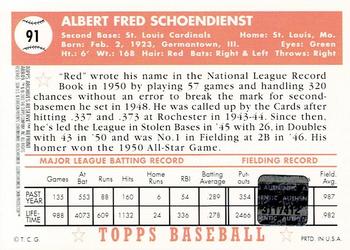 2001 Topps Archives Reserve - Rookie Reprint Relics #ARR49 Red Schoendienst Back