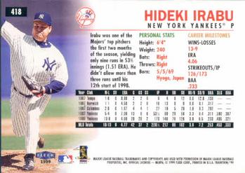1999 Fleer Tradition #418 Hideki Irabu Back