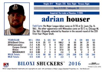 2016 Grandstand Biloxi Shuckers #NNO Adrian Houser Back